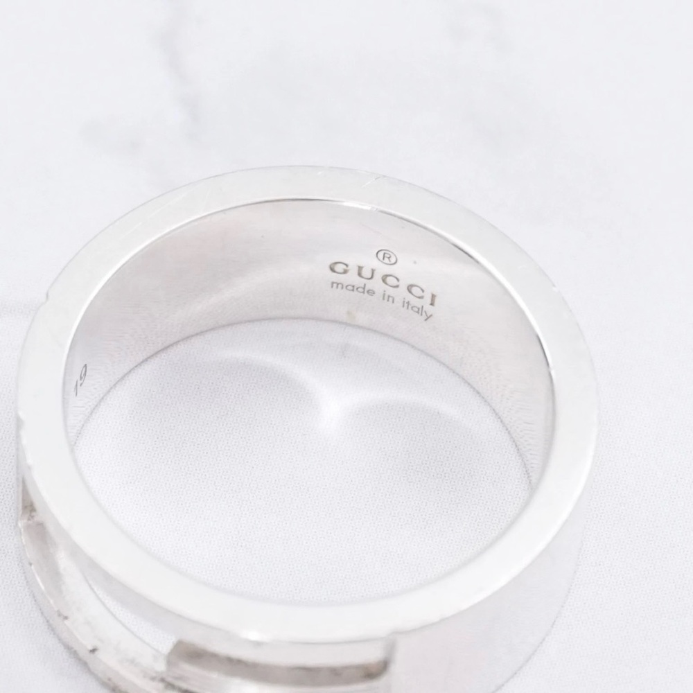 Authentic Gucci Classic G Logo Monogram 925 Sterling Silver Band Ring Size 9.5 - Picture 9 of 11